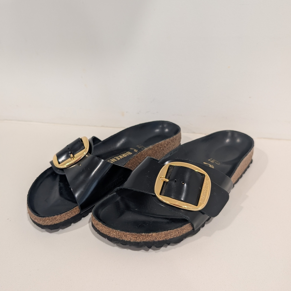 Birkenstock Madrid Black Buckle Slide Sandals